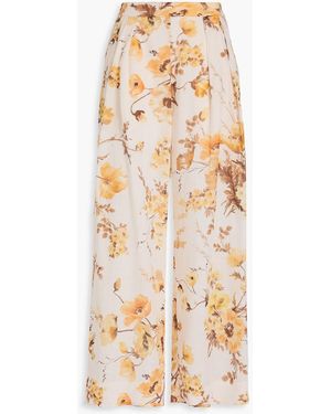 Zimmermann Pleated Floral-Print Ramie Wide-Leg Pants - Natural