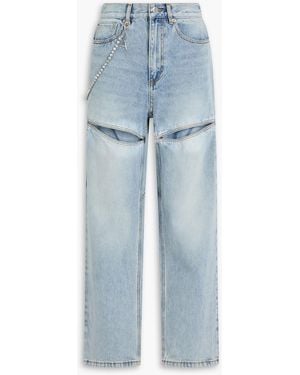 Area Cutout Crystal-embellished High-rise Straight-leg Jeans - Blue