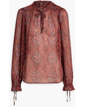 PAIGE Fia Ruffled Printed Metallic Fil Coupé Georgette Blouse - Red