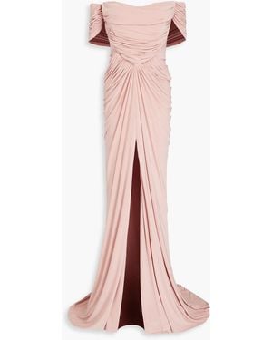Rhea Costa Off-the-shoulder Draped Satin-jersey Gown - Pink