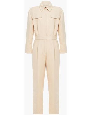 Sandro Uno Pleated Cotton And Linen-blend Twill Jumpsuit - Natural