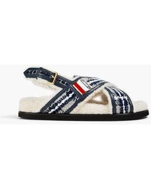 Thom Browne Shearling-Lined Bouclé Slingback Sandals - Blue