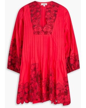 Sandro Pintucked Embroidered Cotton-Blend Poplin Mini Dress