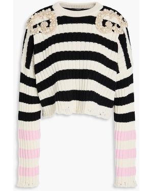 Balmain Embellished Ribbed Wool-Blend Sweater - Black