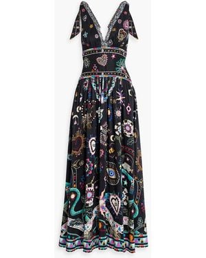 CAMILLA Embellished Printed Linen And Silk-Blend Maxi Dress - Blue