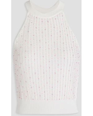 Sandro Cropped Faux Pearl-embellished Ribbed-knit Tank - White