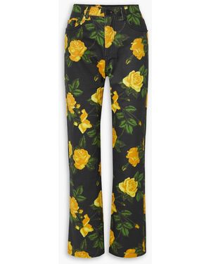 Quinn Floral-print High-rise Straight-leg Jeans - Black