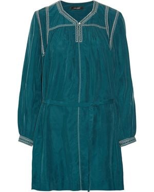 Isabel Marant Lindley Belted Embellished Silk Mini Dress - Blue