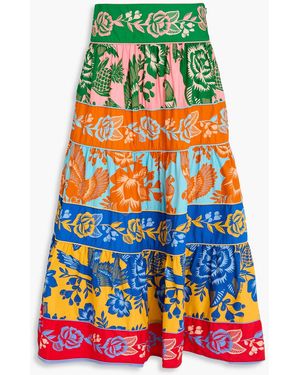 FARM Rio Tiered Floral-Print Cotton-Poplin Midi Skirt - Multicolour