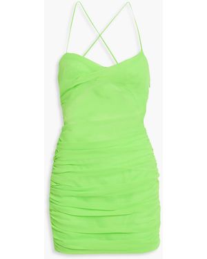 The Sei Ruched Silk-chiffon Mini Dress - Green