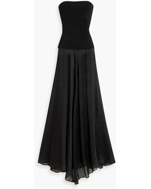 Esse Studios Aire Strapless Stretch Knit-Paneled Linen And Silk-Blend Maxi Dress - Black