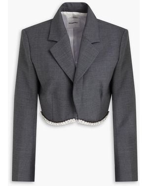 Sandro Crystal-embellished Cropped Wool-blend Twill Blazer - Grey