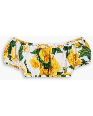 Dolce & Gabbana Off-the-shoulder Floral-print Cotton-poplin Top - Yellow