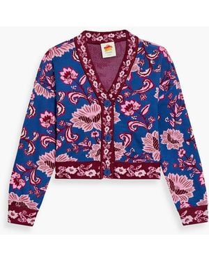FARM Rio Jacquard-Knit Cardigan - Blue