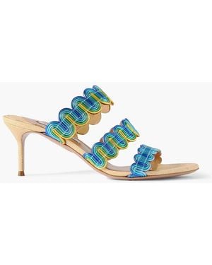 Aquazzura Wavy 65 Metallic Leather Mules - Blue
