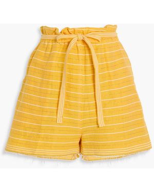 lemlem Belted Metallic Striped Cotton Shorts - Yellow