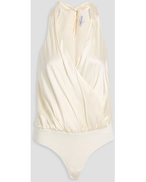Veronica Beard Fernanda Wrap-Effect Silk-Blend Satin Bodysuit - White