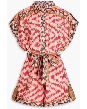 Zimmermann Printed Linen Playsuit - Red