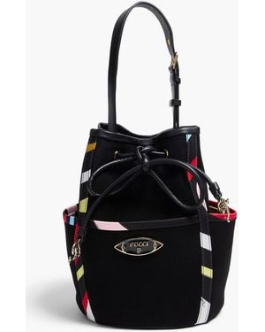 PUCCI Printed Leather-Trimmed Cotton Bucket Bag - Black