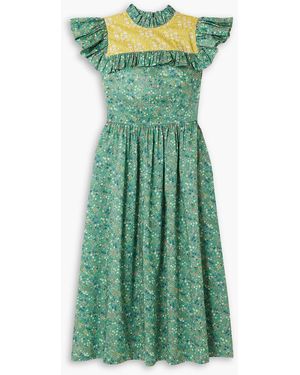 O Pioneers Dorothy Ruffled Floral-print Cotton Midi Dress - Green