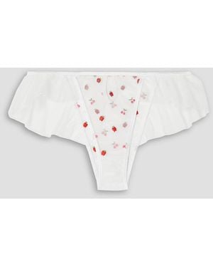 Le Petit Trou Pomme Ruffled Embroidered -tulle Briefs - Blue
