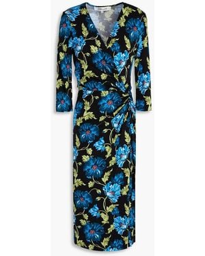 Diane von Furstenberg Borris Twisted Floral-Print Lyocell And Wool-Blend Jersey Midi Dress - Blue