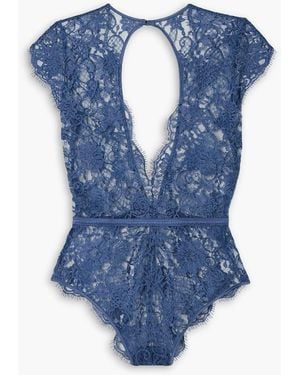 Coco De Mer Hera Satin-trimmed Leavers Lace Bodysuit - Blue
