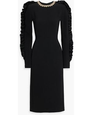 Jenny Packham Cheri Satin-Trimmed Embellished Crepe Midi Dress - Black