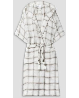 Lisa Marie Fernandez Karierter morgenmantel aus gaze aus einer leinenmischung mit kapuze - Weiß
