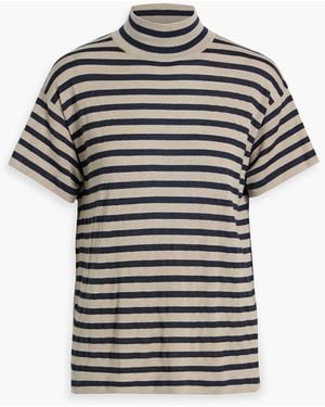 Brunello Cucinelli Metallic Striped Cashmere-Blend Turtleneck Top - Grey