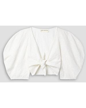 Mara Hoffman Navya Cropped Tie-front Embroidered Cotton-voile Top - White