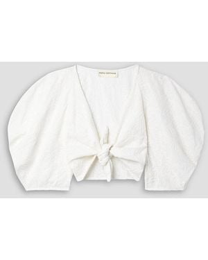 Mara Hoffman Navya Cropped Tie-front Embroidered Cotton-voile Top - White