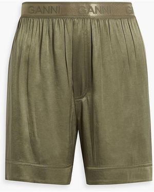 Ganni Cupro-blend Shorts - Green