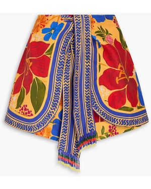 FARM Rio Bead-embellished Layered Floral-print Linen-blend Shorts