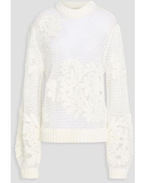 FARM Rio Embroidered Open-Knit Cotton-Blend Jumper - White