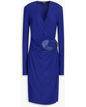 Tom Ford Leather-trimmed Jersey Wrap Dress - Blue