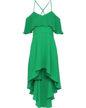 Halston Cold-Shoulder Plissé-Paneled Crepe De Chine Dress - Green