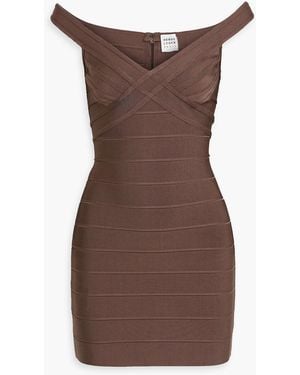 Hervé Léger Rachel Off-The-Shoulder Bandage Mini Dress - Brown