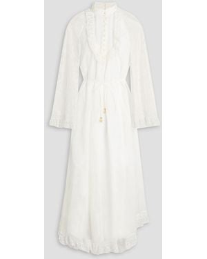 Zimmermann Ruffled Lace-Paneled Gauze Midi Dress - White