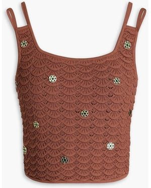 Sandro Cropped strickoberteil in häkeloptik mit verzierung - Braun