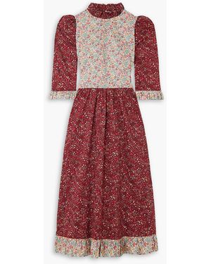 O Pioneers Clara Ruffled Floral-print Cotton-poplin Midi Dress - Red