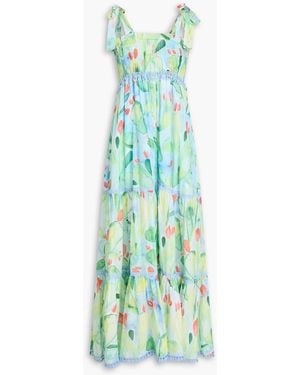 Charo Ruiz Delphinus Tiered Printed Cotton-Blend Voile Maxi Dress - Green