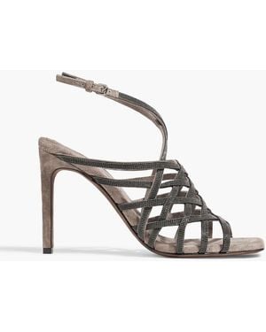 Brunello Cucinelli Bead-embellished Suede Slingback Sandals - White