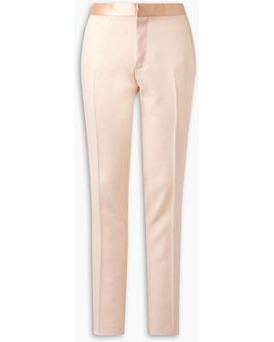 Tom Ford Tapered Satin-Trimmed Wool And Silk-Blend Twill Tuxedo Pants - Natural