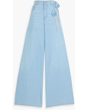 Area Embellished High-Rise Wide-Leg Jeans - Blue