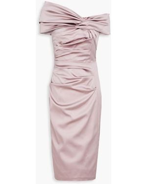 Talbot Runhof Schulterfreies midikleid aus satin mit drapierung - Pink