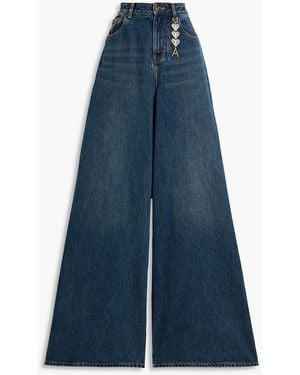 Area Embellished High-Rise Wide-Leg Jeans - Blue