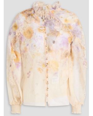 Zimmermann Hemd aus einer leinen-seidenmischung mit floralem print - Weiß
