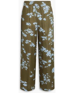 Victoria Beckham Hose mit weitem bein aus satin mit floralem print - Grün
