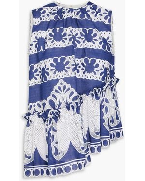 Borgo De Nor Alora Asymmetric Ruffled Lace Top - Blue